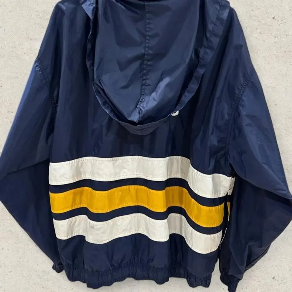 Vintage 90s Adidas Colorblock Hooded Windbreaker Jacket Navy Yellow size L